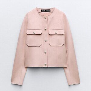 Zara soft faux suede jacket pink size S